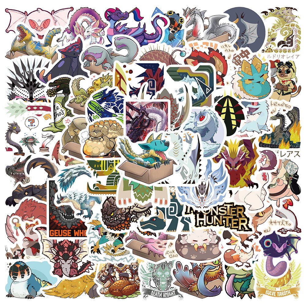 10 30 64PCS Cute Monster Hunter Hot Game Lable Stickers For Skateboard Gift Bicycle Computer Notebook 1 - Monster Hunter Plush
