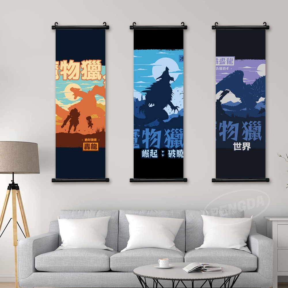 Home Decor Monster Hunter World Wall Rise Art Picture Scroll Hanging Painting Magaimagado Printed Canvas Poster - Monster Hunter Plush